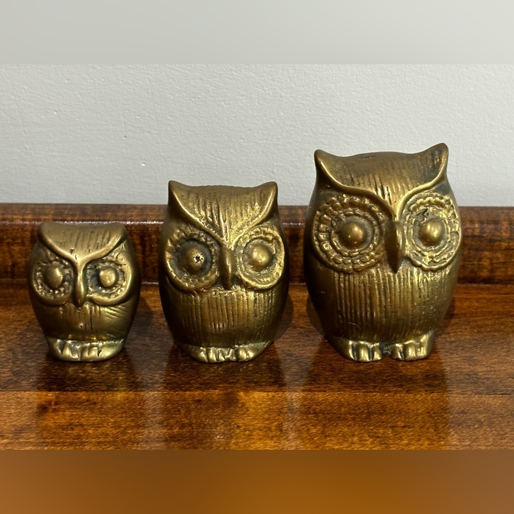 Set of 3 Brass Owls